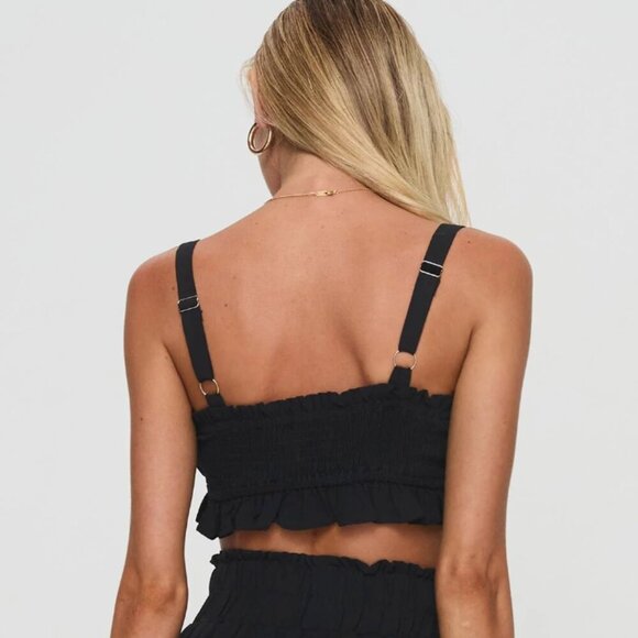 Princess Polly Batson Black Ruched Crop Tank Top 4 - Picture 5 of 10